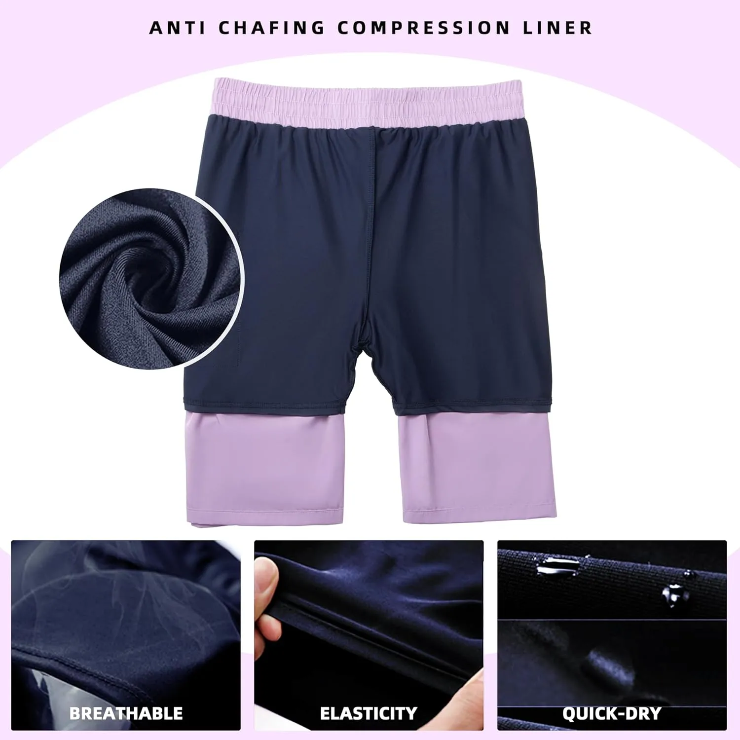 Mens Swim Trunks with Compression Liner 9" Board Shorts 2 in 1 Quick Dry Bathing Suits with Zipper Pockets