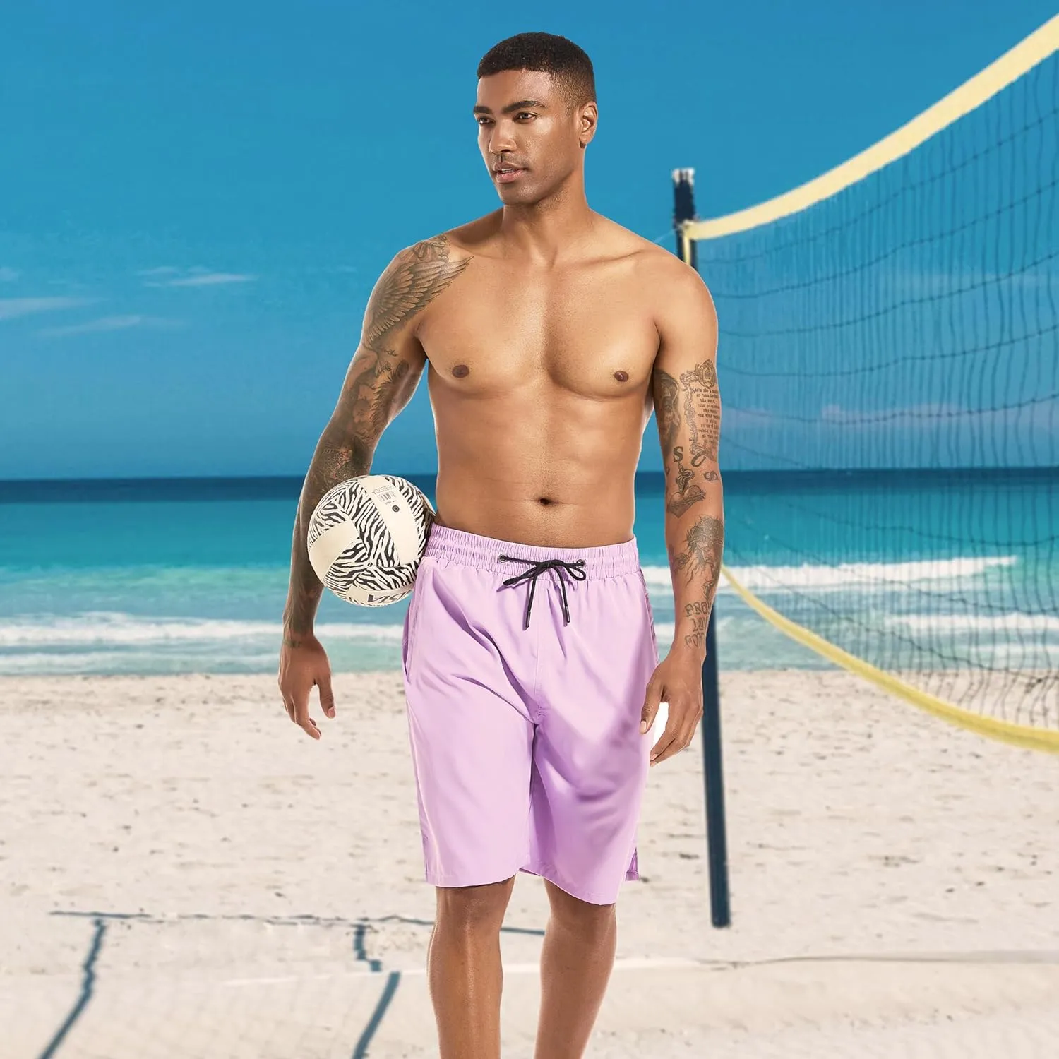 Mens Swim Trunks with Compression Liner 9" Board Shorts 2 in 1 Quick Dry Bathing Suits with Zipper Pockets
