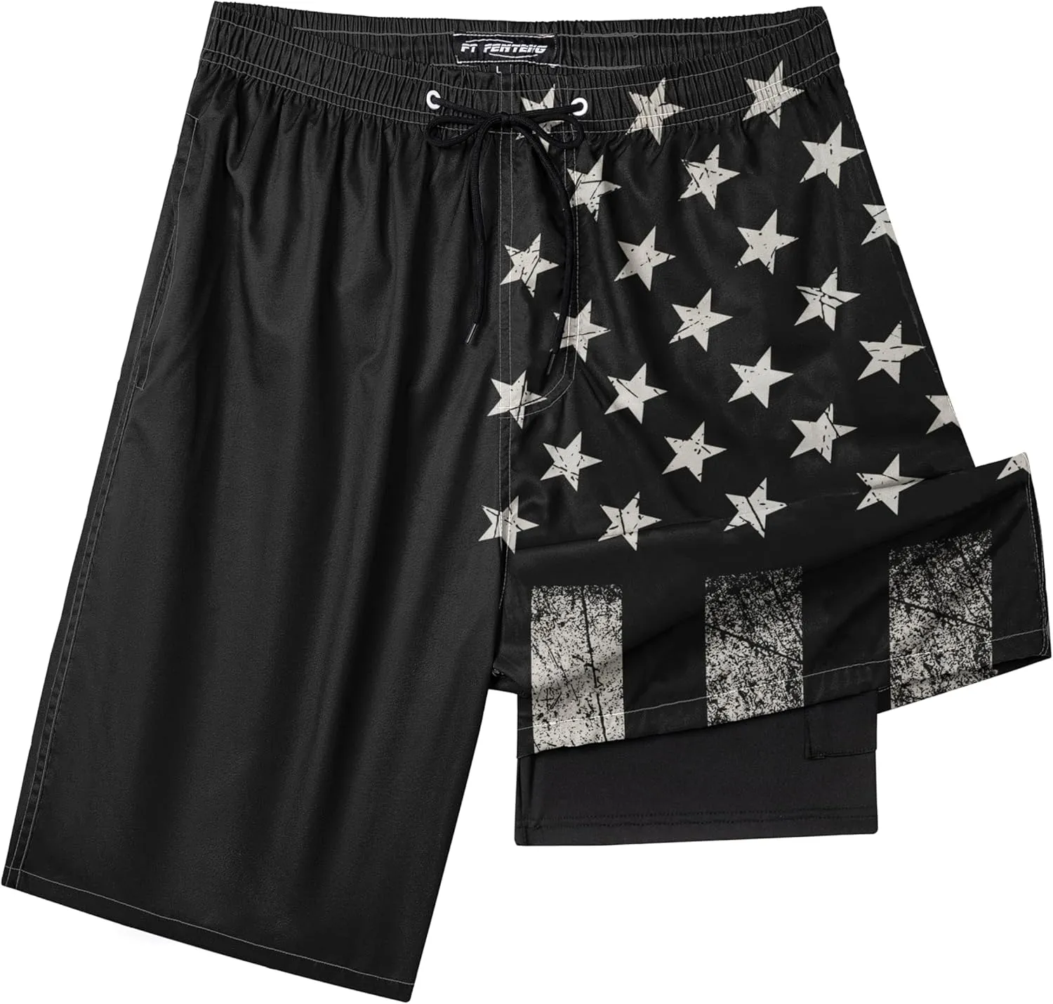 Mens Swim Trunks with Compression Liner 9" Board Shorts 2 in 1 Quick Dry Beach Swimwear Bathing Suits for Men