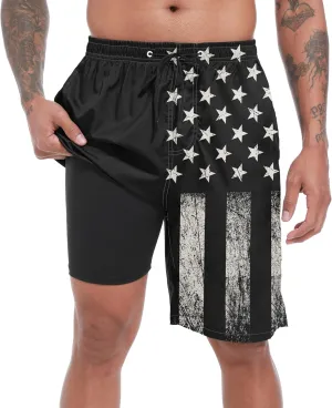 Mens Swim Trunks with Compression Liner 9" Board Shorts 2 in 1 Quick Dry Beach Swimwear Bathing Suits for Men