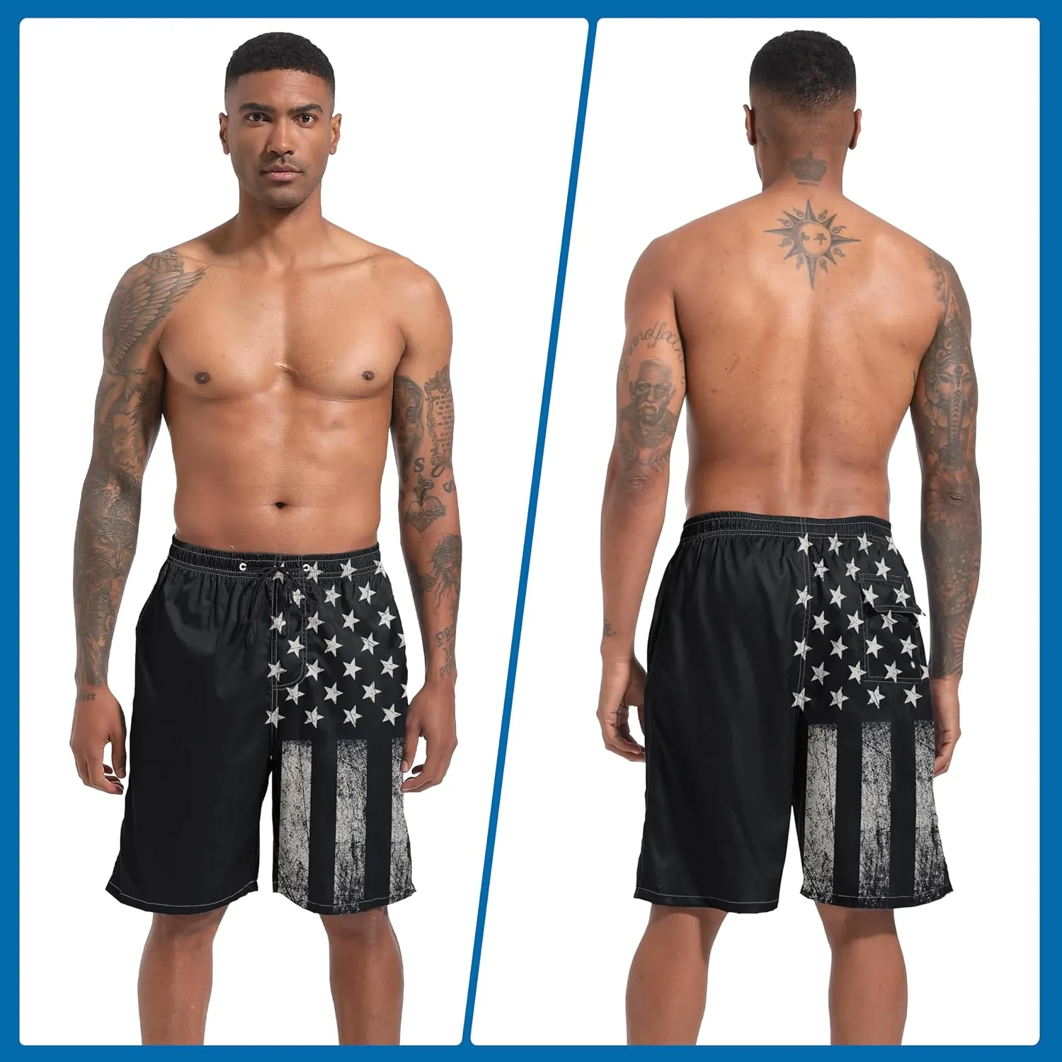 Mens Swim Trunks with Compression Liner 9" Board Shorts 2 in 1 Quick Dry Beach Swimwear Bathing Suits for Men