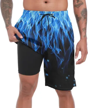 Mens Swim Trunks with Compression Liner 9" Board Shorts 2 in 1 Quick Dry Beach Swimwear Bathing Suits for Men