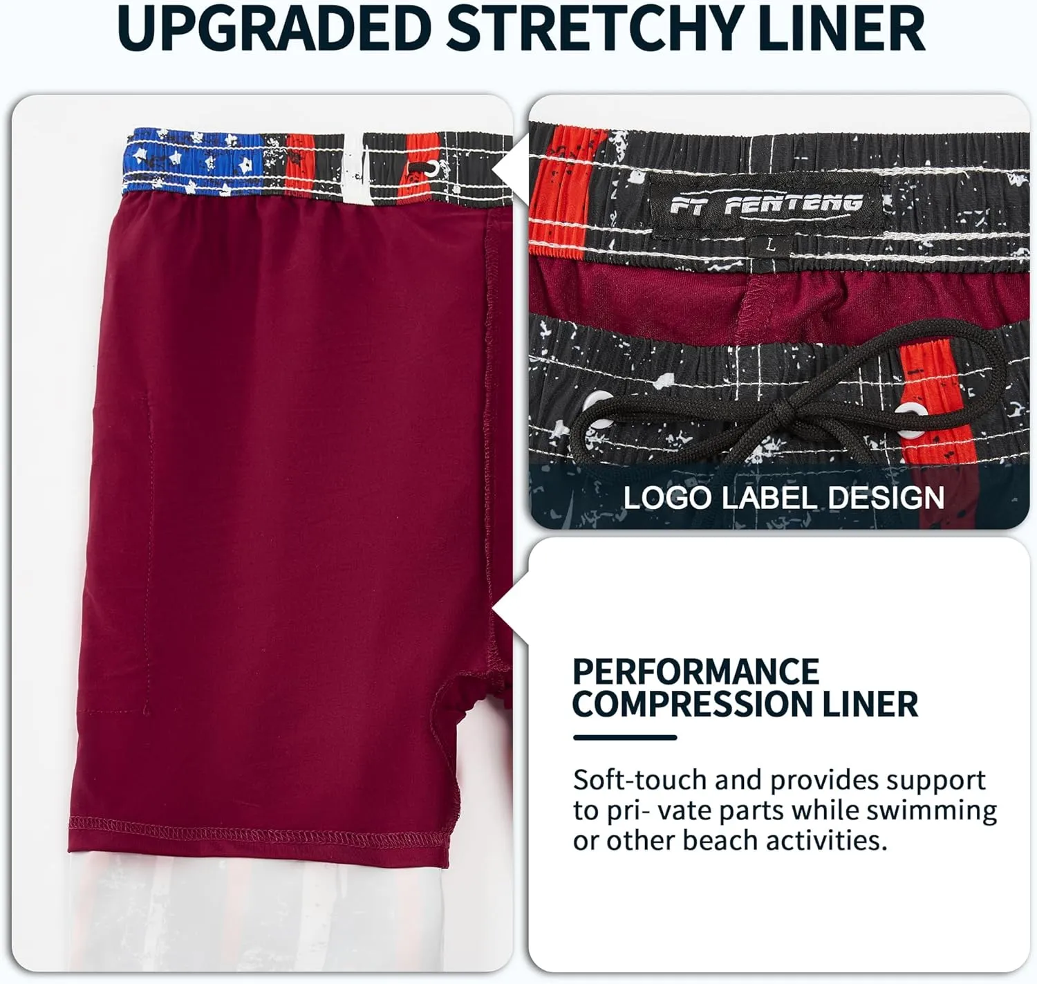 Mens Swim Trunks with Compression Liner 9" Built-in Board Shorts 2 in 1 Quick Dry Bathing Suits with Zipper Pockets