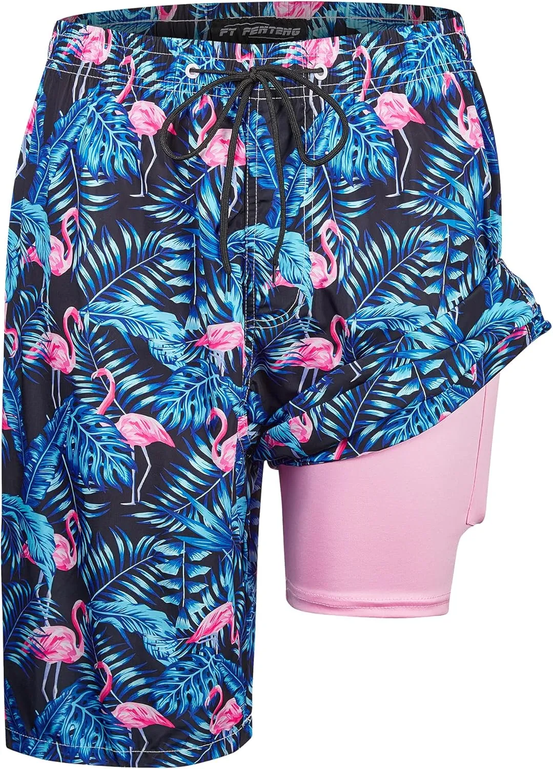 Mens Swim Trunks with Compression Liner 9" Built-in Board Shorts 2 in 1 Quick Dry Bathing Suits with Zipper Pockets