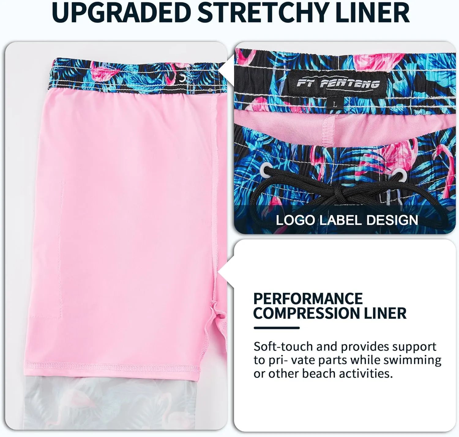 Mens Swim Trunks with Compression Liner 9" Built-in Board Shorts 2 in 1 Quick Dry Bathing Suits with Zipper Pockets
