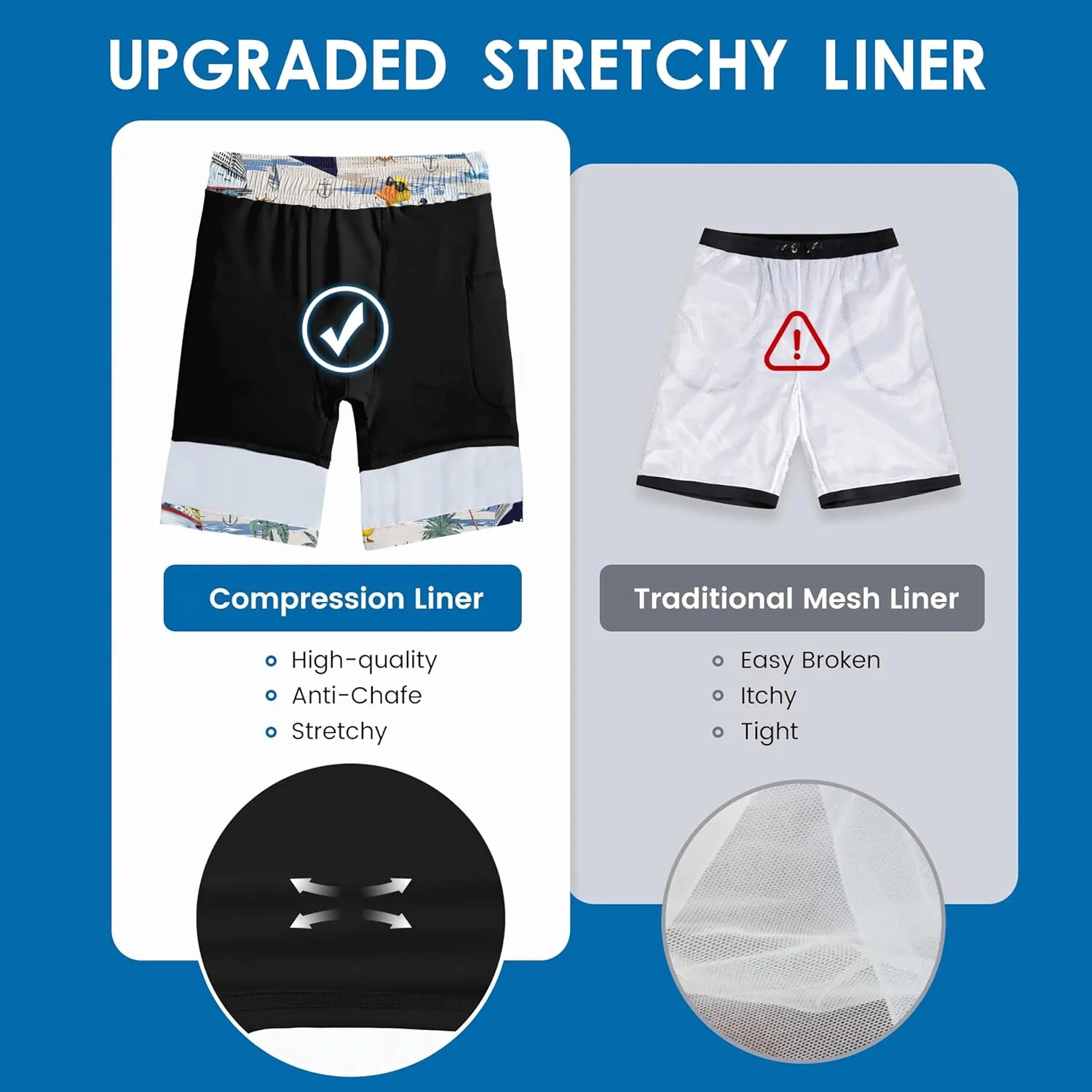 Mens Swim Trunks with Compression Liner 9" Stretch Board Shorts 2 in 1 Quick Dry Swimsuits Bathing Suits