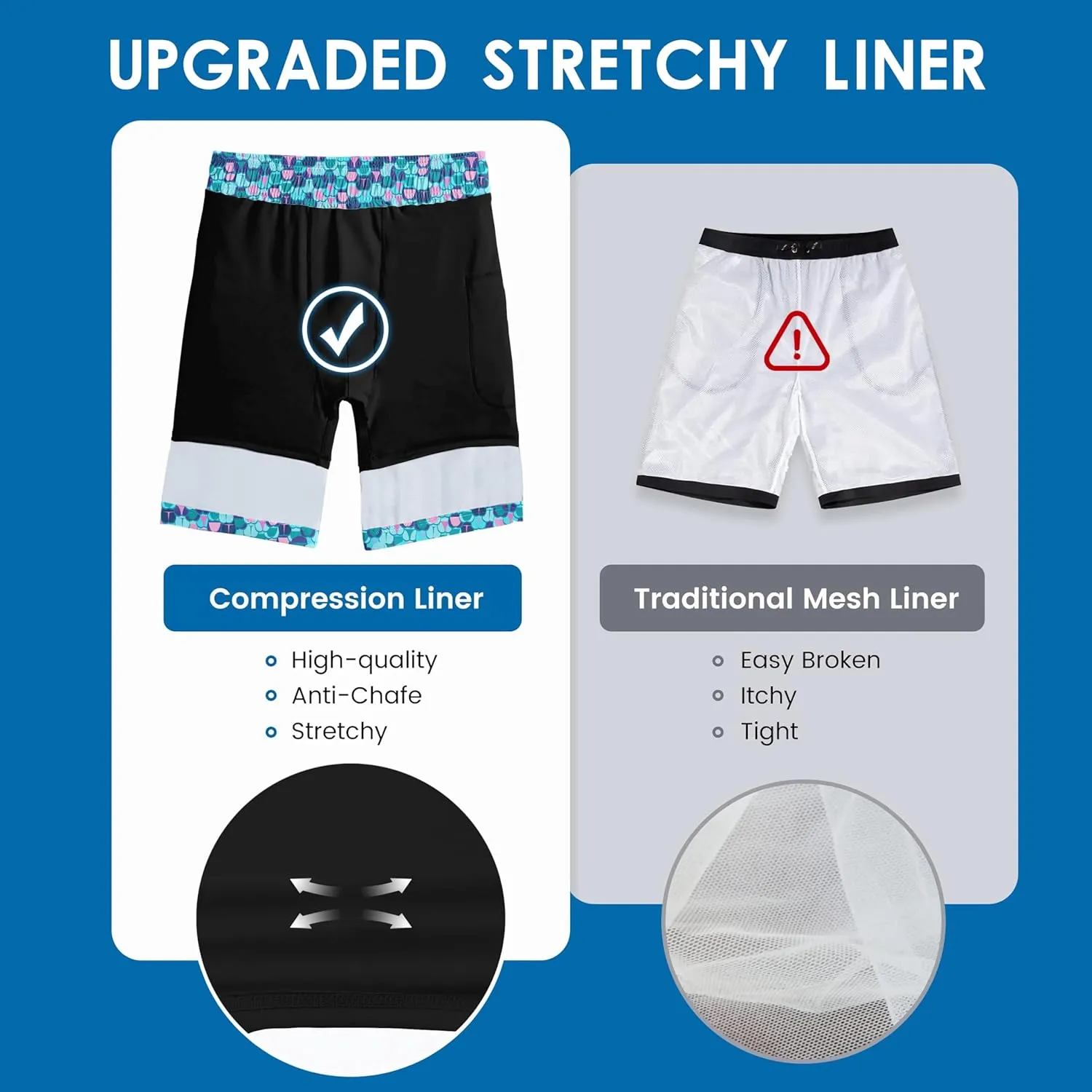 Mens Swim Trunks with Compression Liner 9" Stretch Board Shorts 2 in 1 Quick Dry Swimsuits Bathing Suits