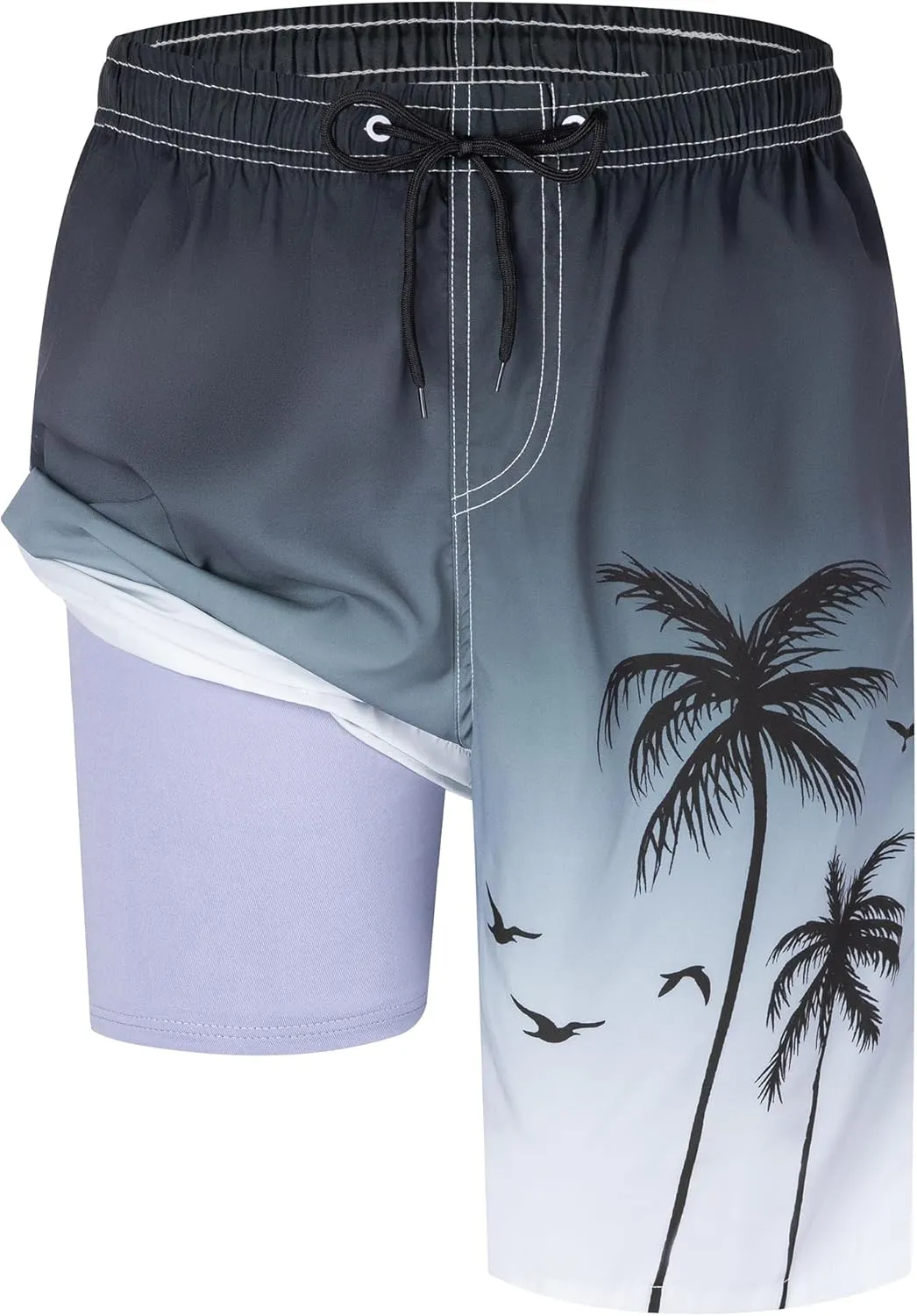 Mens Swim Trunks with Compression Liner 9" Stretch Board Shorts 2 in 1 Quick Dry Swimsuits Bathing Suits