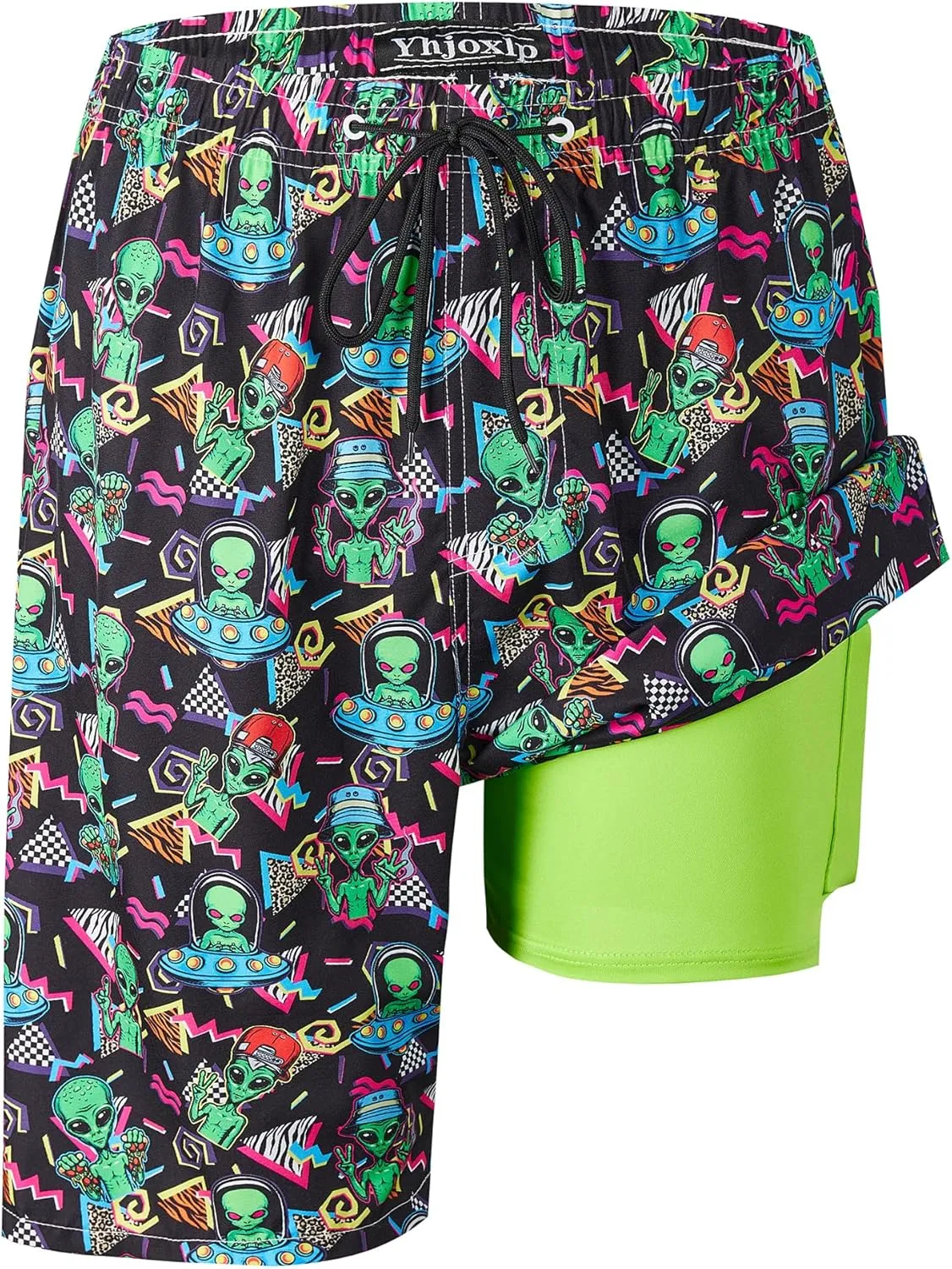 Mens Swim Trunks with Compression Liner 9" Stretch Board Shorts 2 in 1 Quick Dry Swimsuits Bathing Suits