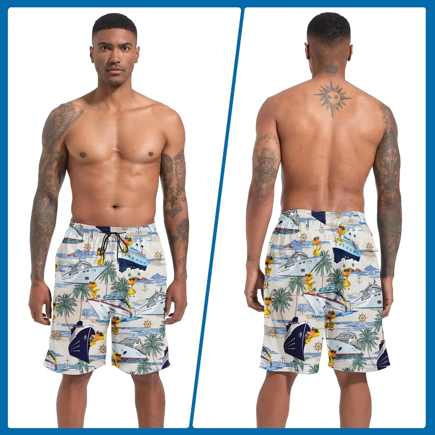 Mens Swim Trunks with Compression Liner 9" Stretch Board Shorts 2 in 1 Quick Dry Swimsuits Bathing Suits