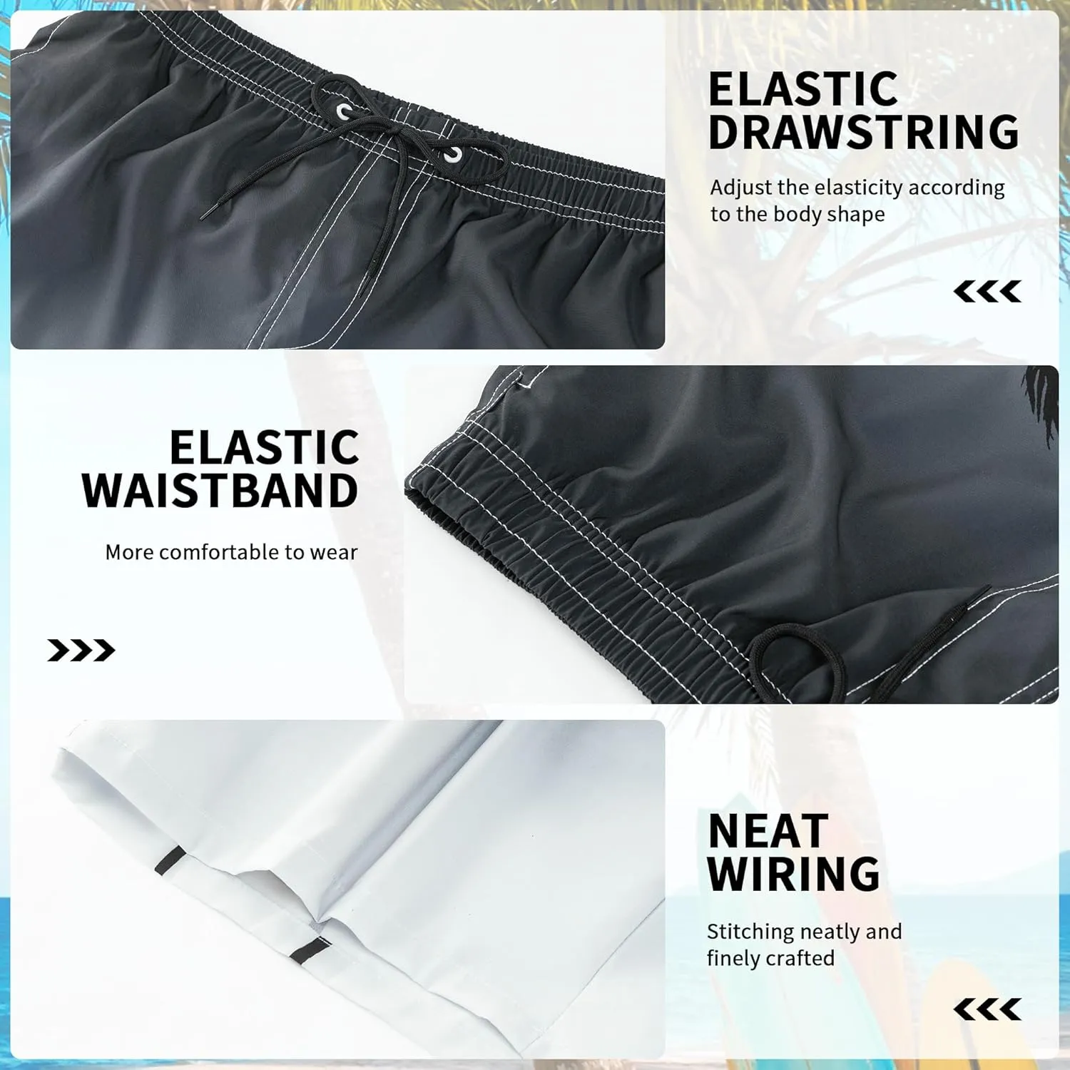 Mens Swim Trunks with Compression Liner 9" Stretch Board Shorts 2 in 1 Quick Dry Swimsuits Bathing Suits