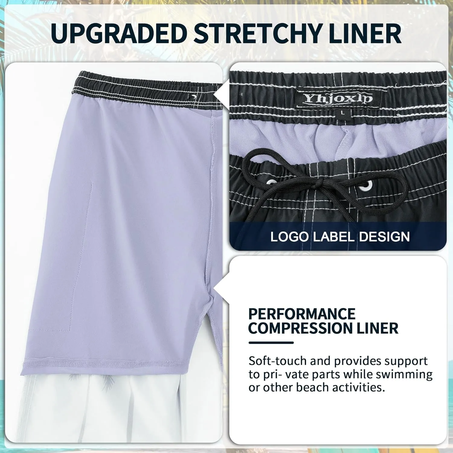 Mens Swim Trunks with Compression Liner 9" Stretch Board Shorts 2 in 1 Quick Dry Swimsuits Bathing Suits
