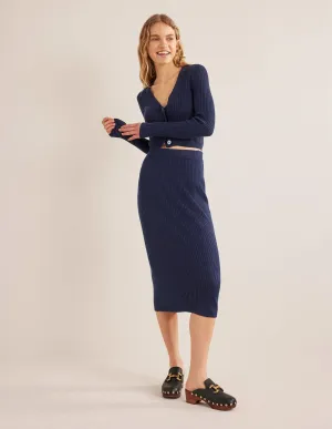 Merino Knit Midi Skirt-Navy