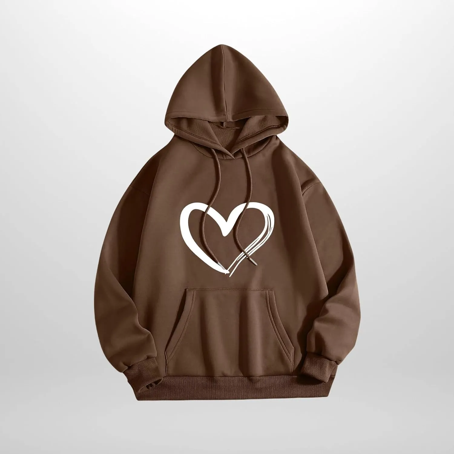 Mmoneyake Womens Graphic Hoodie Casual Heart Print Long Sleeve Pullover Fall Oversized Crew Neck Sweatshirt Trendy Streetwear