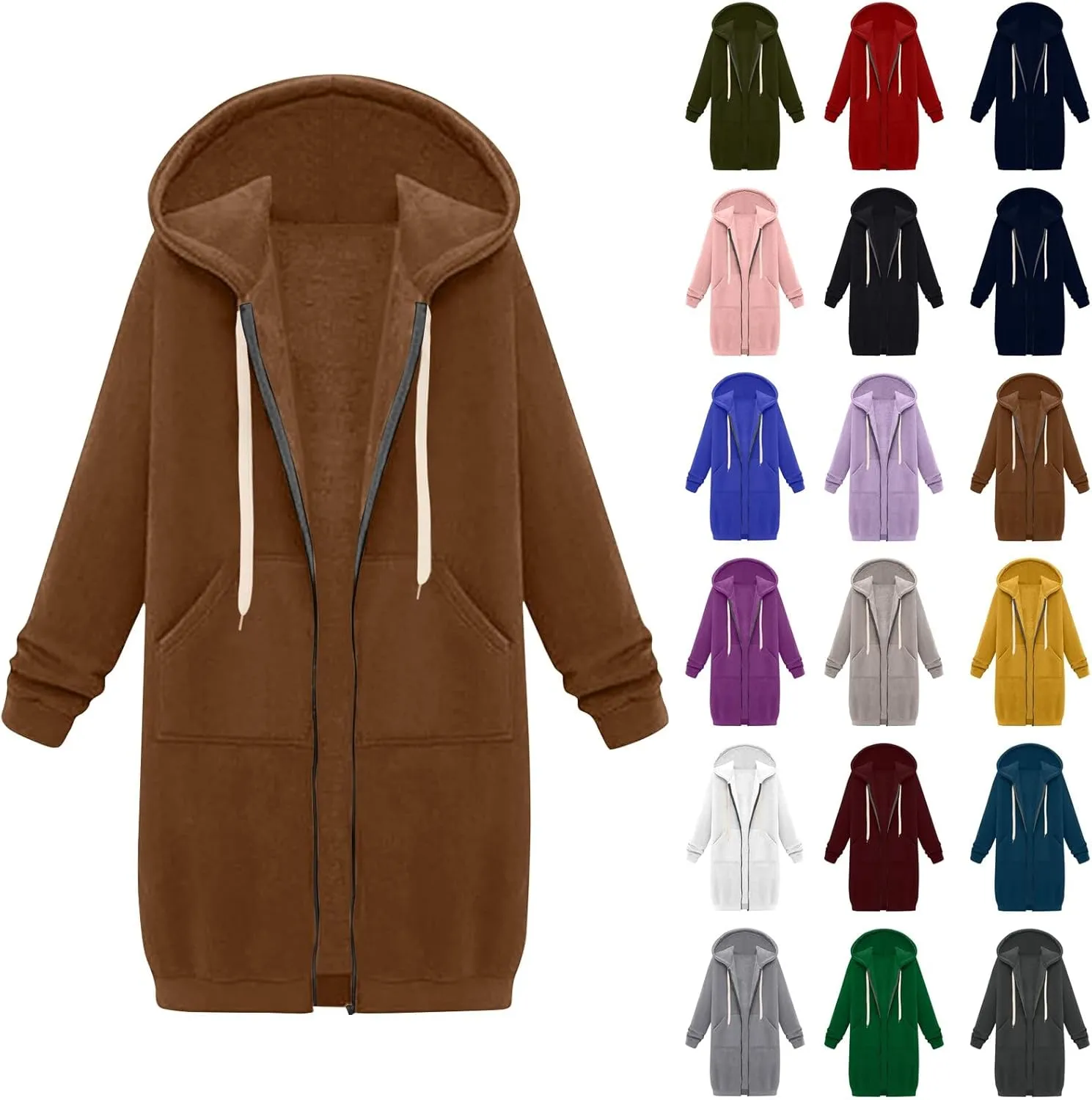 NBXNZWF Women's Zip Up Hoodies 2025 Fall Casual Oversized Fleece Long Tunic Long Sleeve Sweatshirts Jackets With Pockets