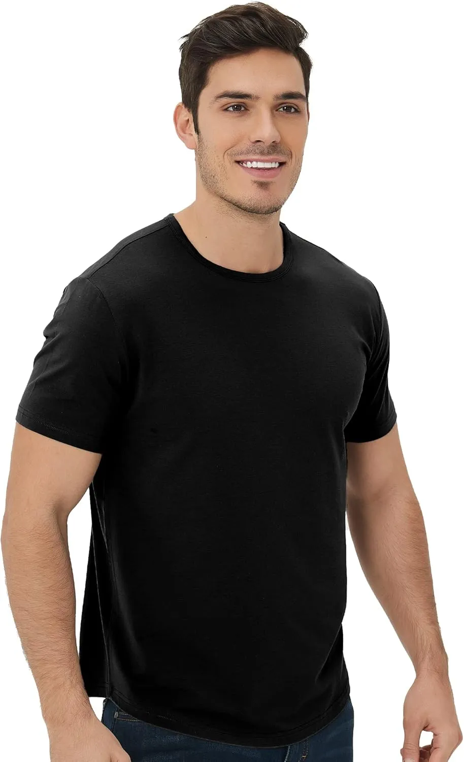 netdraw Men's Ultra Soft Bamboo Viscose T-Shirt Curve Hem Lightweight Cooling Short/Long Sleeve Casual Basic Tee Shirt
