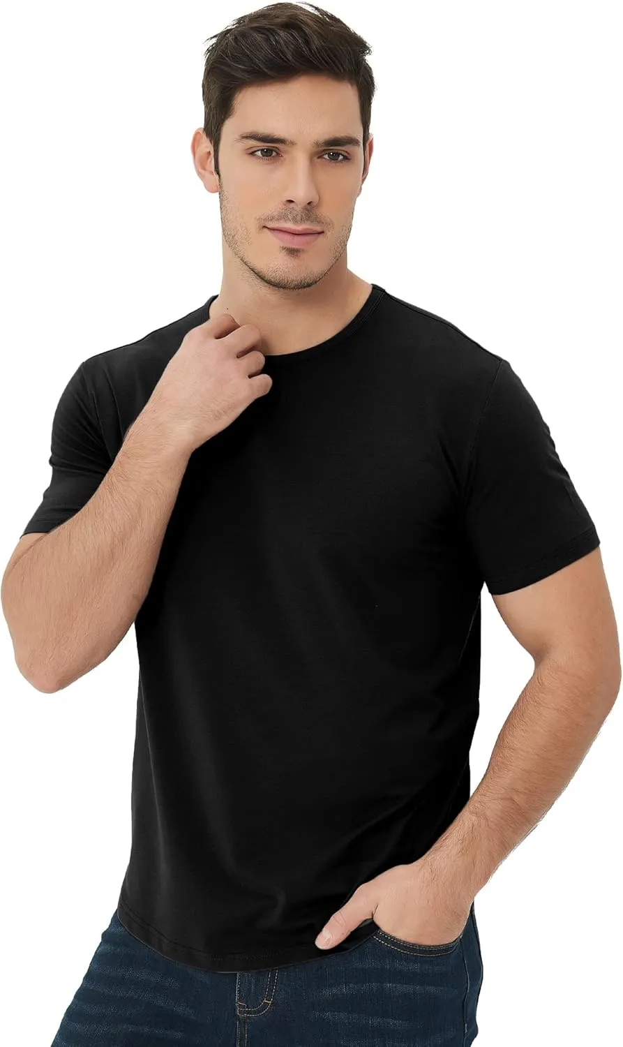 netdraw Men's Ultra Soft Bamboo Viscose T-Shirt Curve Hem Lightweight Cooling Short/Long Sleeve Casual Basic Tee Shirt