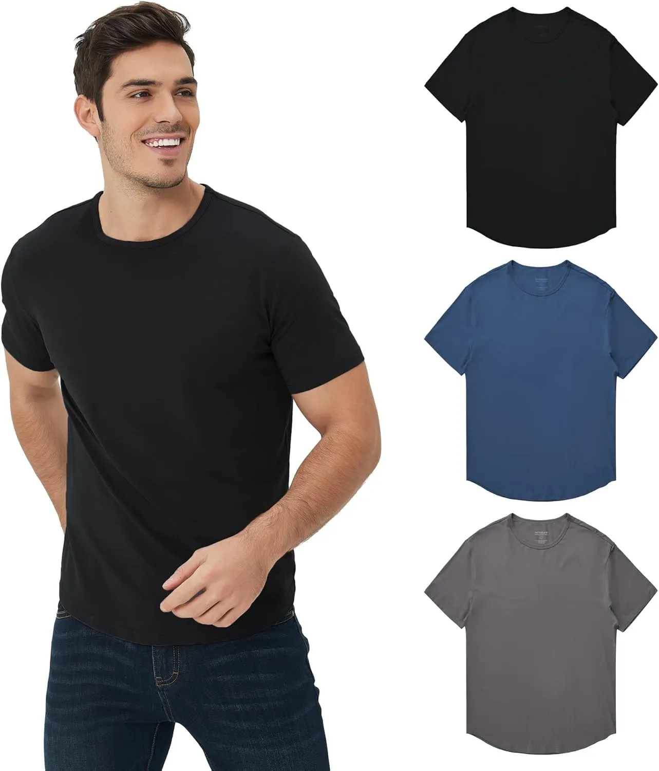 netdraw Men's Ultra Soft Bamboo Viscose T-Shirt Curve Hem Lightweight Cooling Short/Long Sleeve Casual Basic Tee Shirt