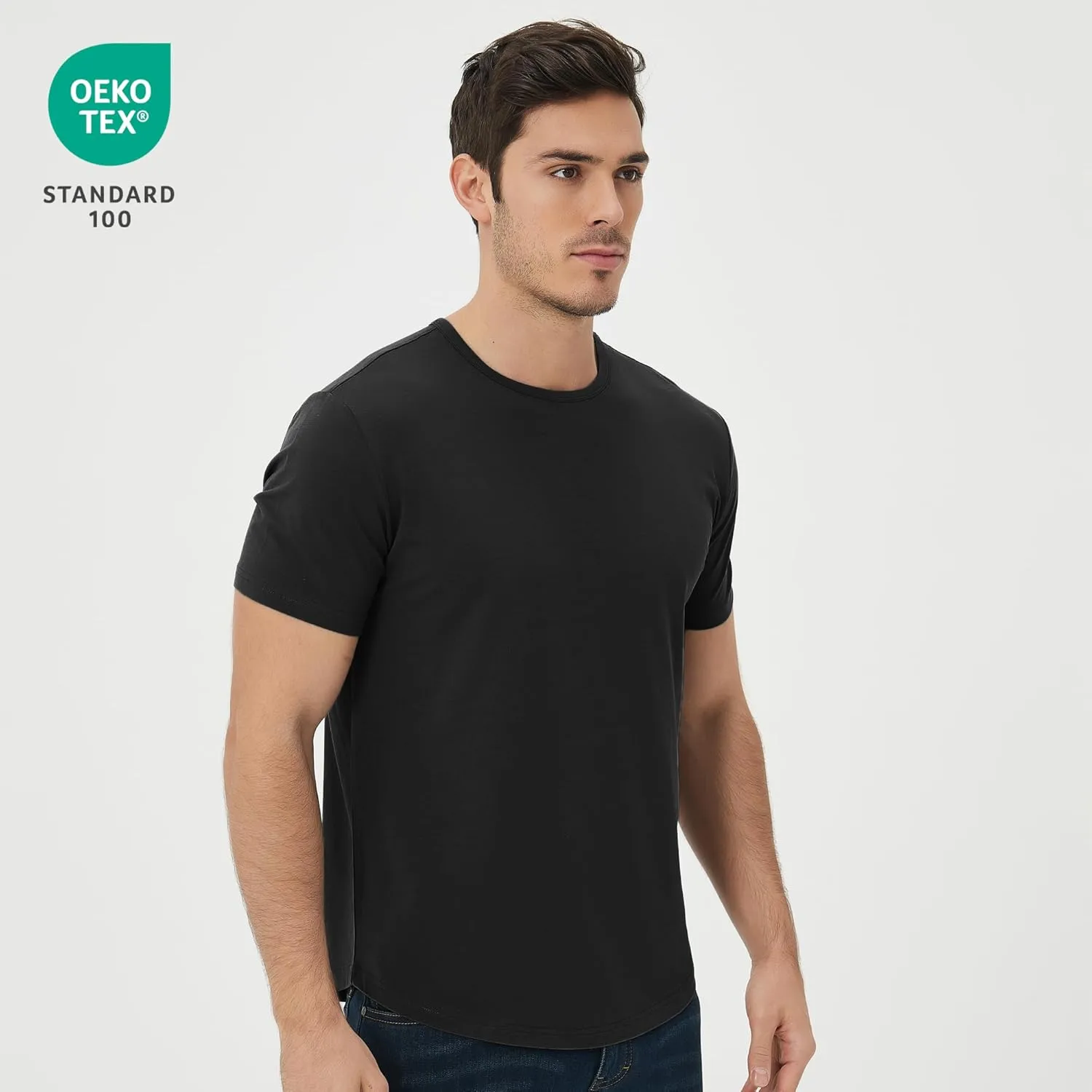netdraw Men's Ultra Soft Bamboo Viscose T-Shirt Curve Hem Lightweight Cooling Short/Long Sleeve Casual Basic Tee Shirt