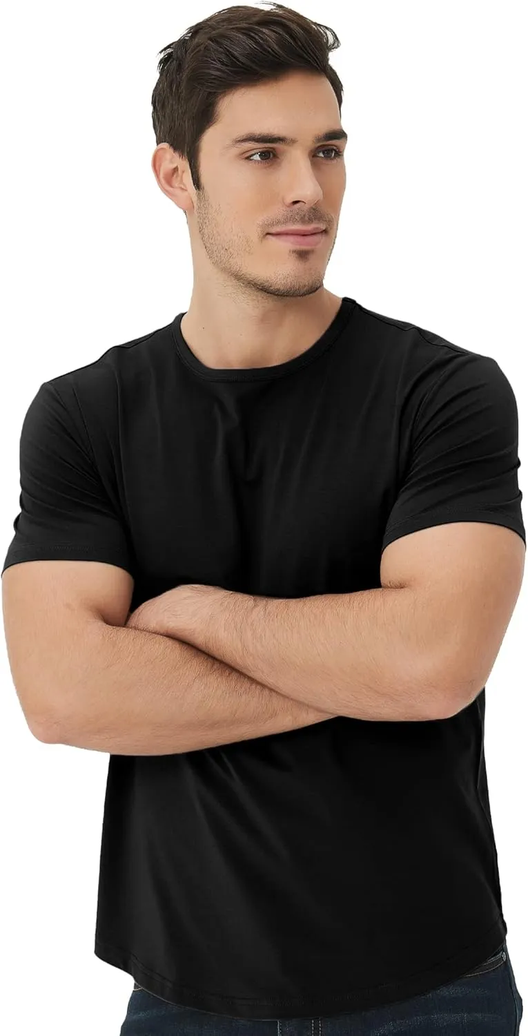 netdraw Men's Ultra Soft Bamboo Viscose T-Shirt Curve Hem Lightweight Cooling Short/Long Sleeve Casual Basic Tee Shirt