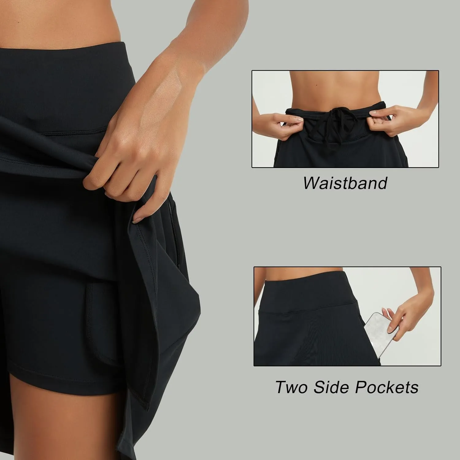 NOOYME 20" Skorts for Women Athletic Modest with Pockets Knee Length Tennis Golf Skirts