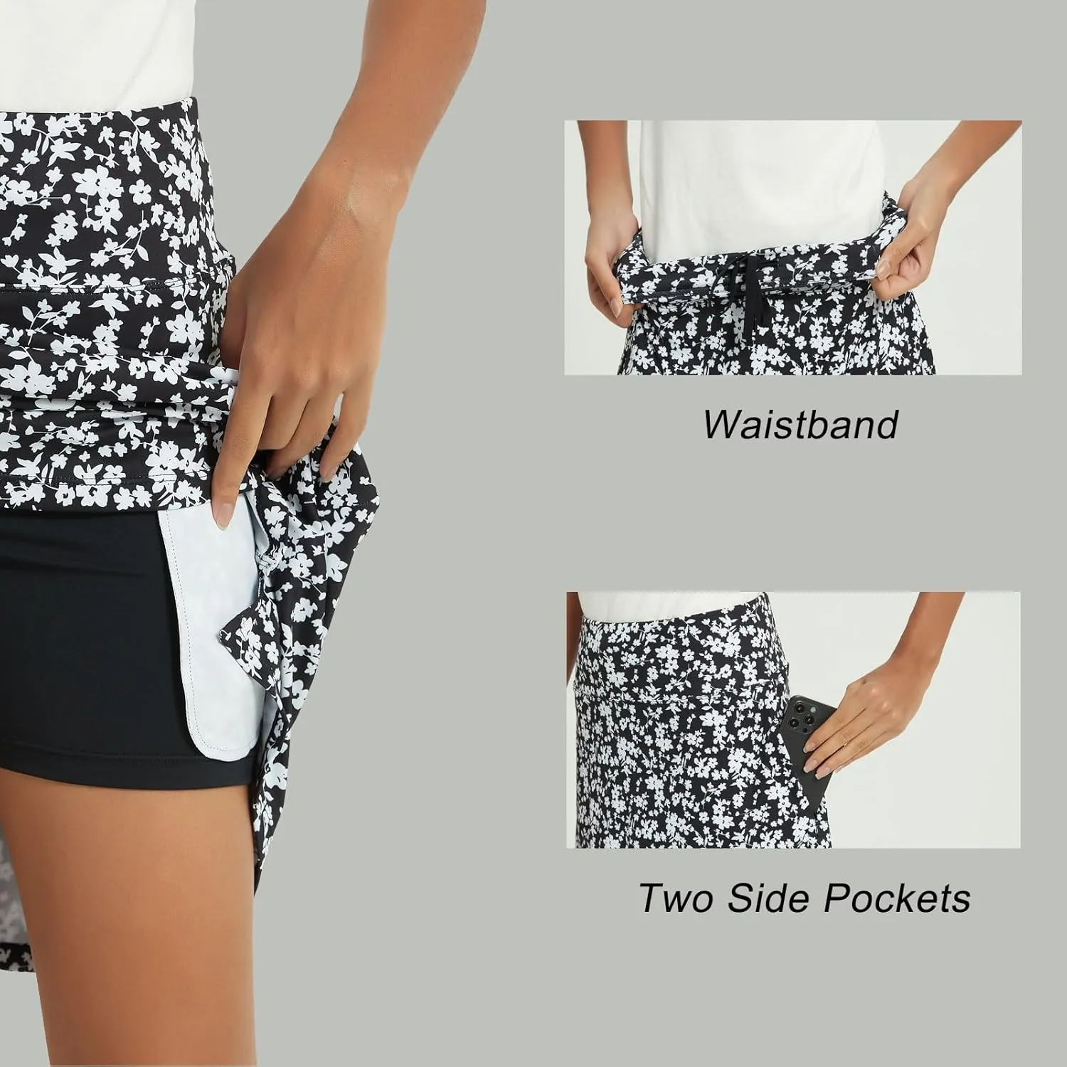 NOOYME 20" Skorts for Women Athletic Modest with Pockets Knee Length Tennis Golf Skirts