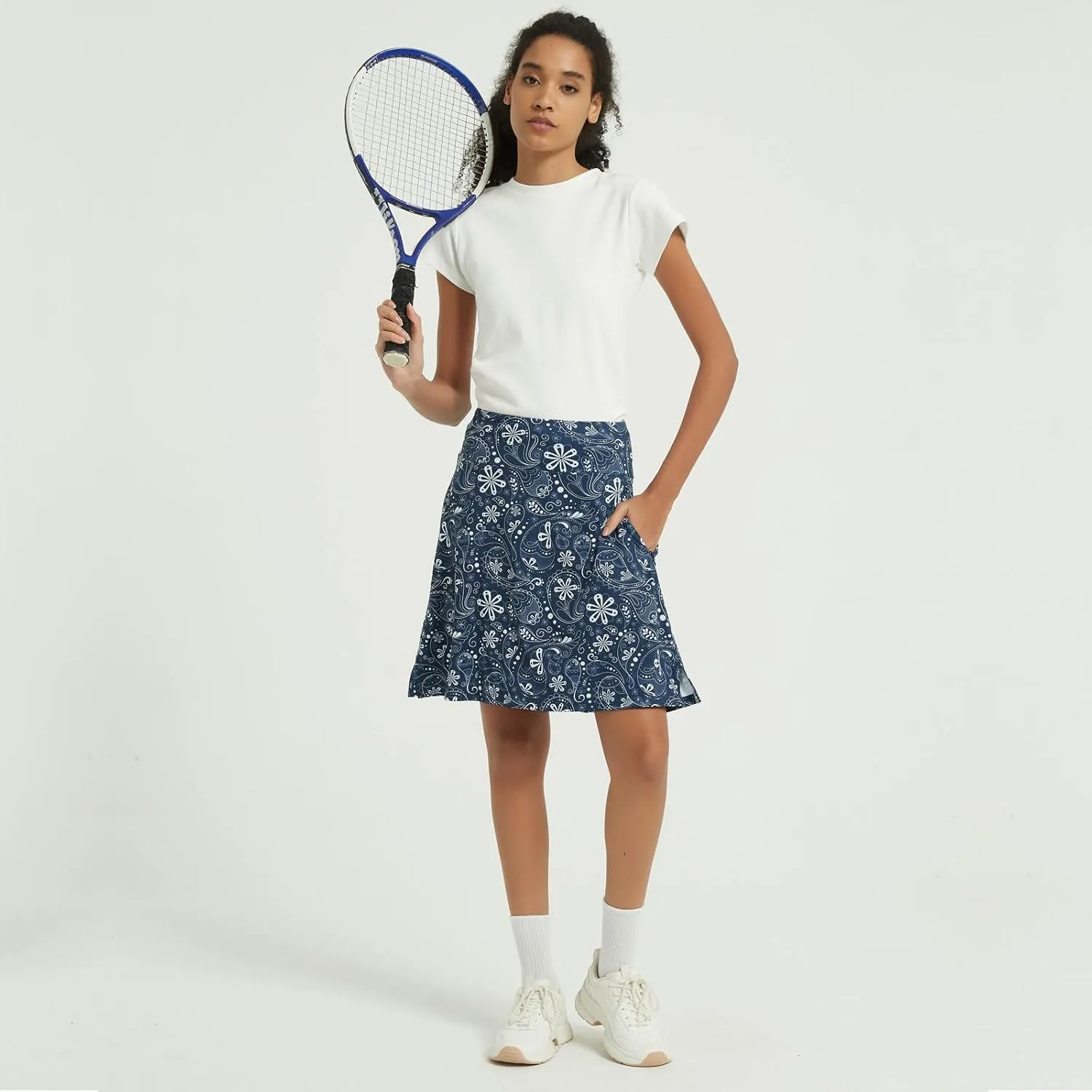 NOOYME 20" Skorts for Women Athletic Modest with Pockets Knee Length Tennis Golf Skirts