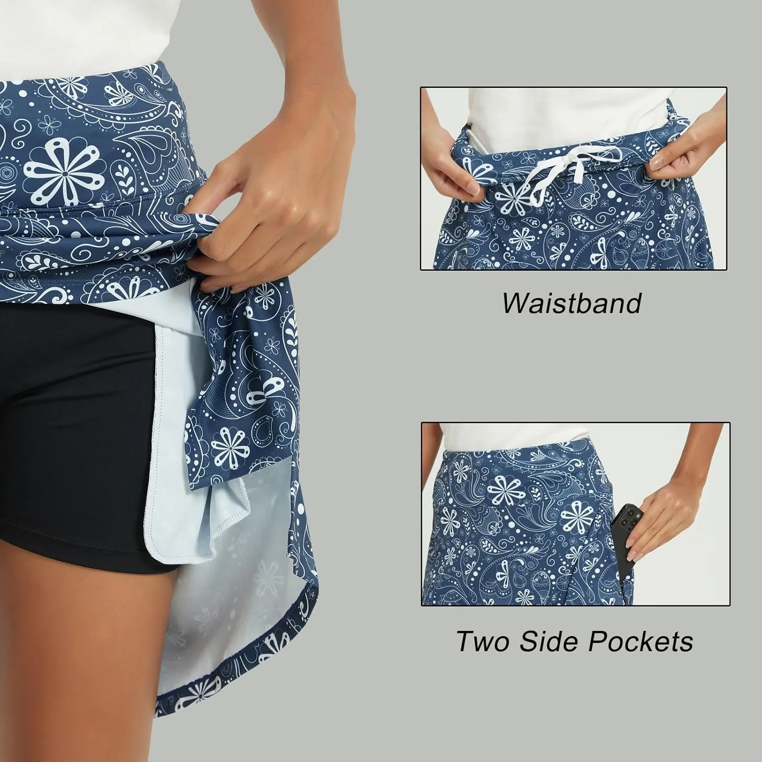 NOOYME 20" Skorts for Women Athletic Modest with Pockets Knee Length Tennis Golf Skirts
