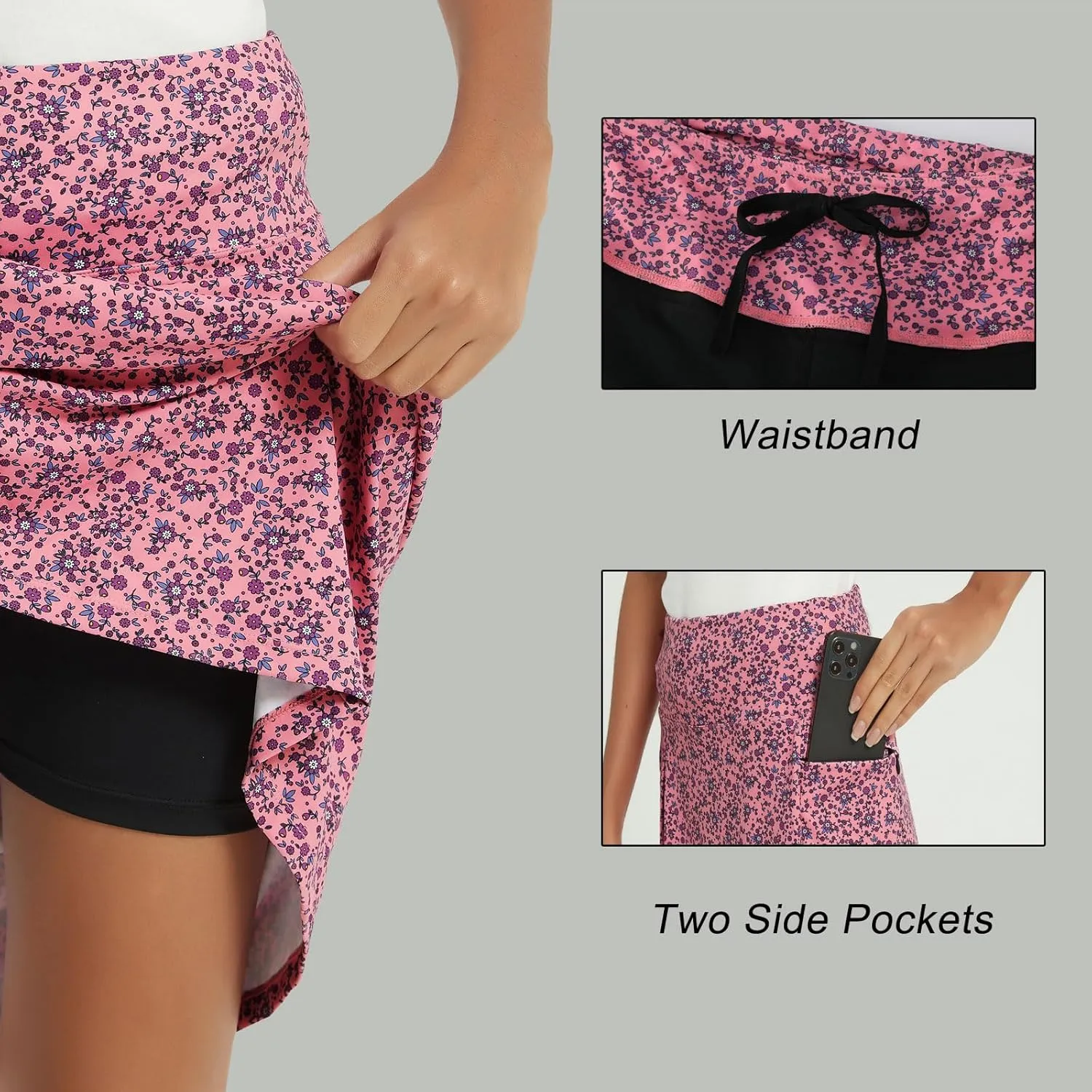 NOOYME 28" Skorts for Women with 3 Pockets Modest Knee Length Athletic Midi Skirts