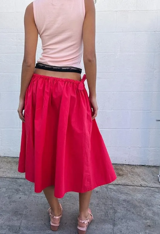 NUFIWI Womens Summer Low Waist A Line Midi Skirts Elegant Flowy Swing Tiered Long Skirt Y2K Solid Color Beach Maxi Skirts