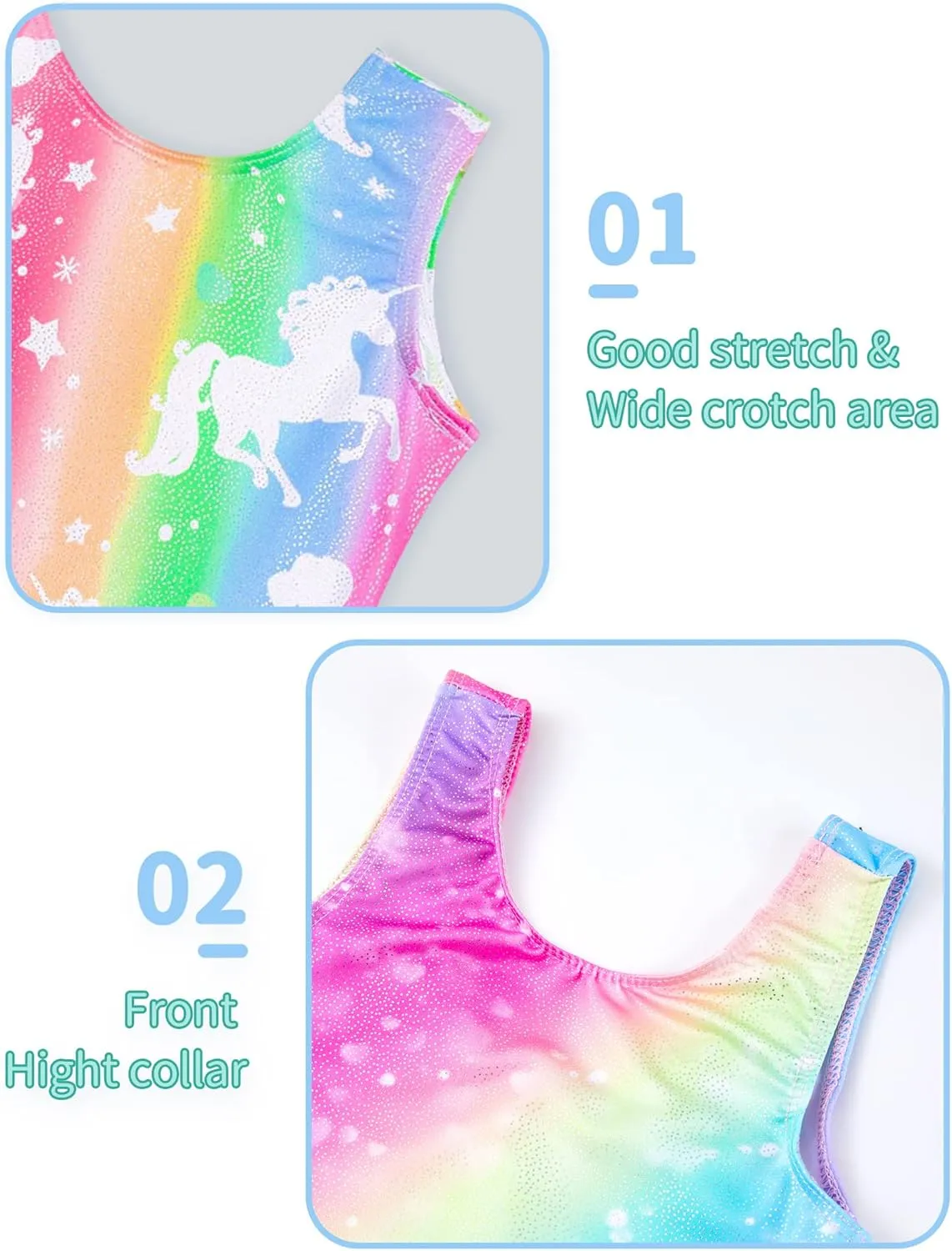 Nymphperi 2 Packs Gymnastics Leotard for Girls Sparkle Biketards with Shorts Kids Sleeveless Unitard One-Piece Dancewear