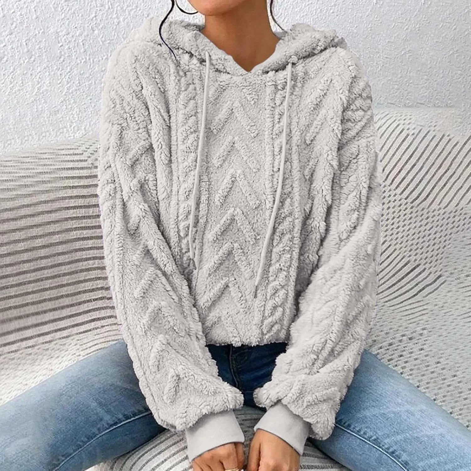 Oversized Hoodie For Women, Cable Knit Fuzzy Pullover Sweatshirt, Fall Clothes
