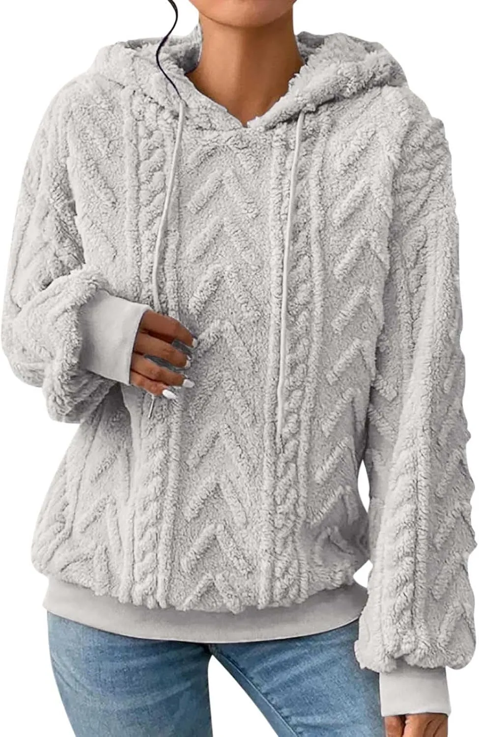 Oversized Hoodie For Women, Cable Knit Fuzzy Pullover Sweatshirt, Fall Clothes