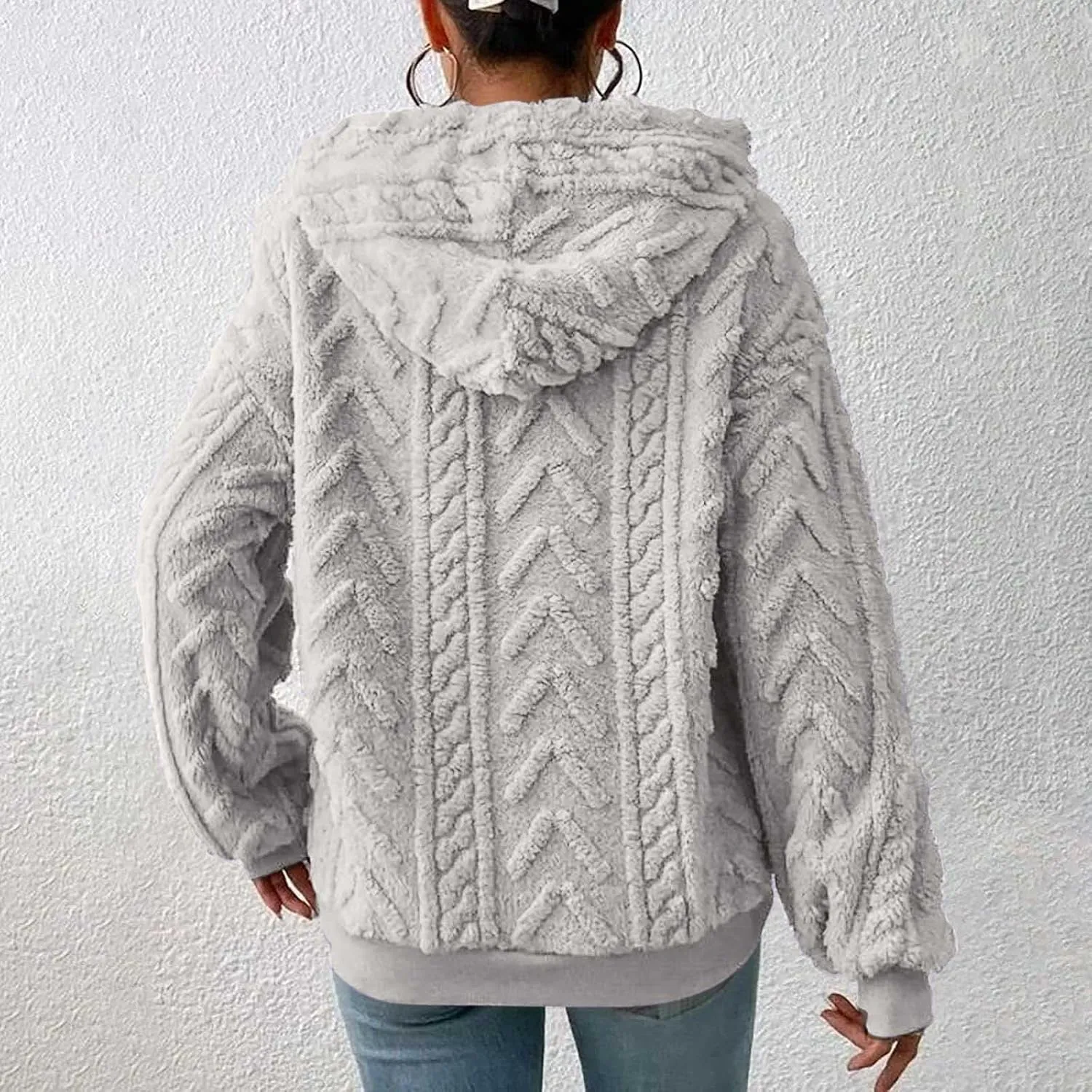 Oversized Hoodie For Women, Cable Knit Fuzzy Pullover Sweatshirt, Fall Clothes