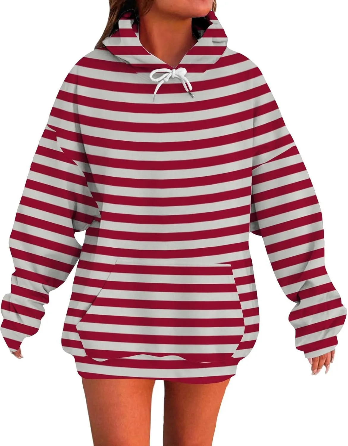 Oversized Hoodies for Women Drop Shoulder Striped Fleece Sweatshirts 2024 Plus Size Pullover Tops Trendy Outfits