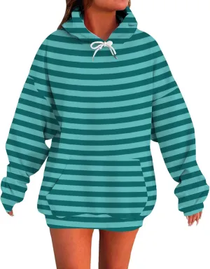 Oversized Hoodies for Women Drop Shoulder Striped Fleece Sweatshirts 2024 Plus Size Pullover Tops Trendy Outfits