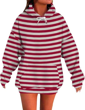 Oversized Hoodies for Women Drop Shoulder Striped Fleece Sweatshirts 2024 Plus Size Pullover Tops Trendy Outfits