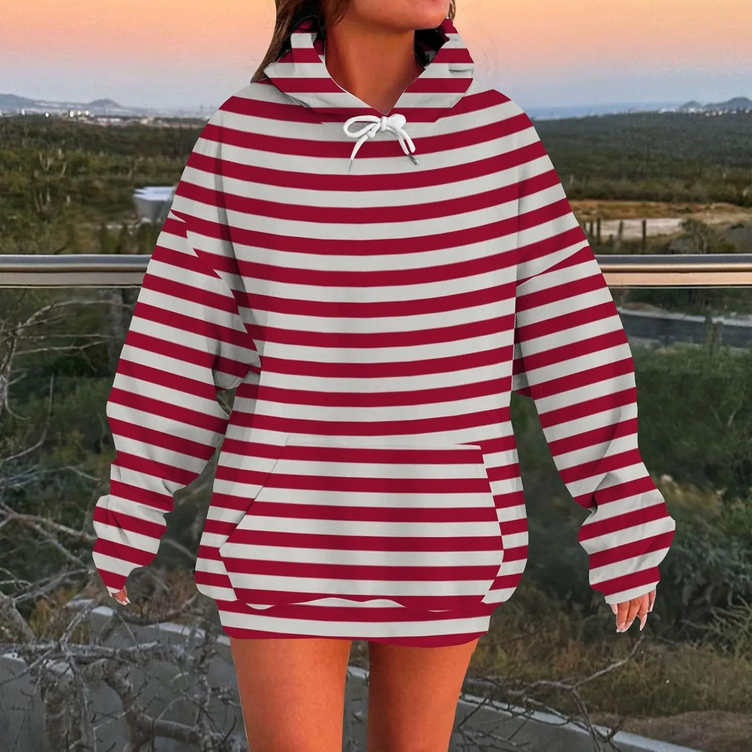 Oversized Hoodies for Women Drop Shoulder Striped Fleece Sweatshirts 2024 Plus Size Pullover Tops Trendy Outfits