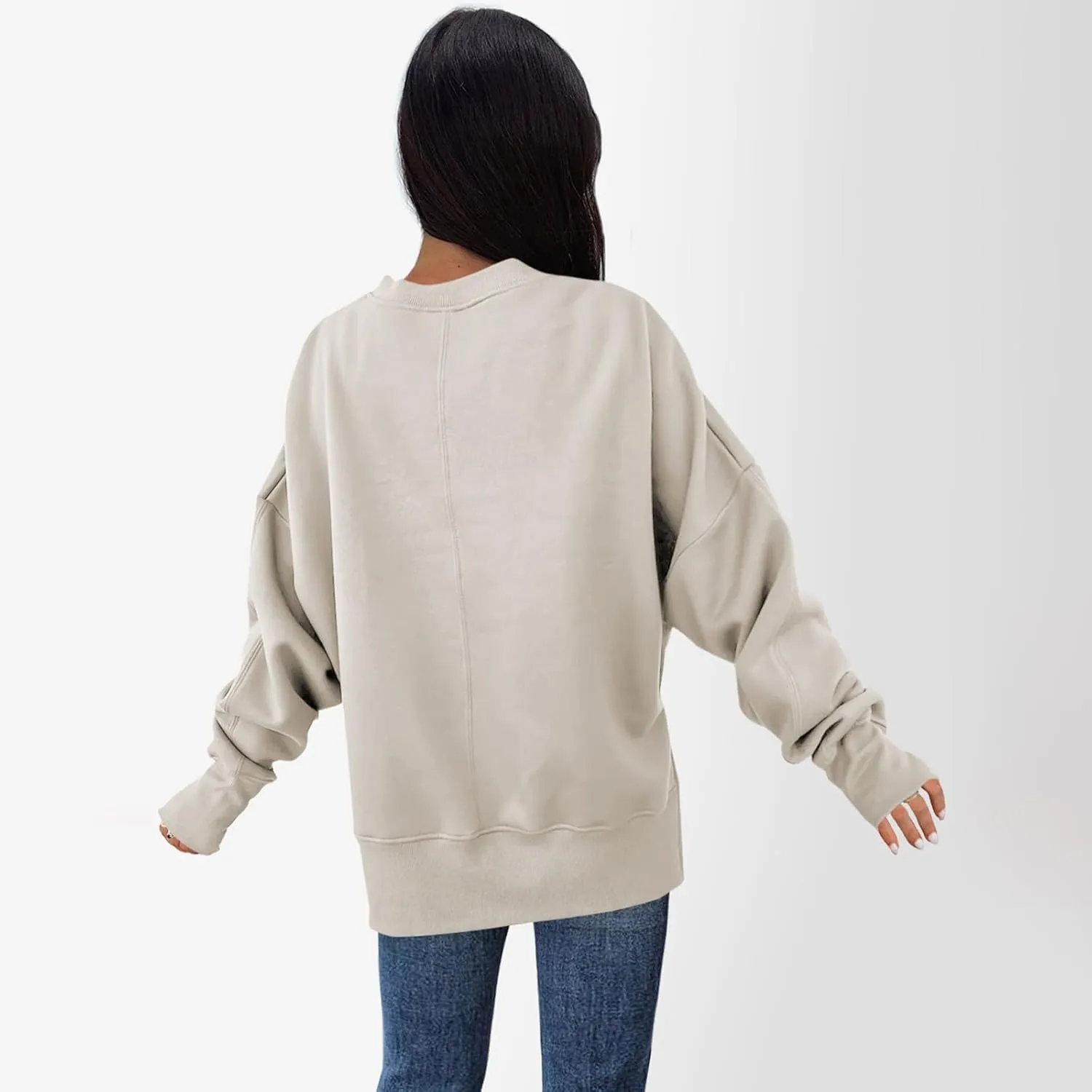 Oversized Sweatshirt for Women Loose Fit Drop Shoulder Split Hem Tops Thumb Hole Trendy Y2K Sweater Pullover