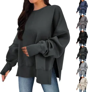 Oversized Sweatshirt for Women Loose Fit Drop Shoulder Split Hem Tops Thumb Hole Trendy Y2K Sweater Pullover