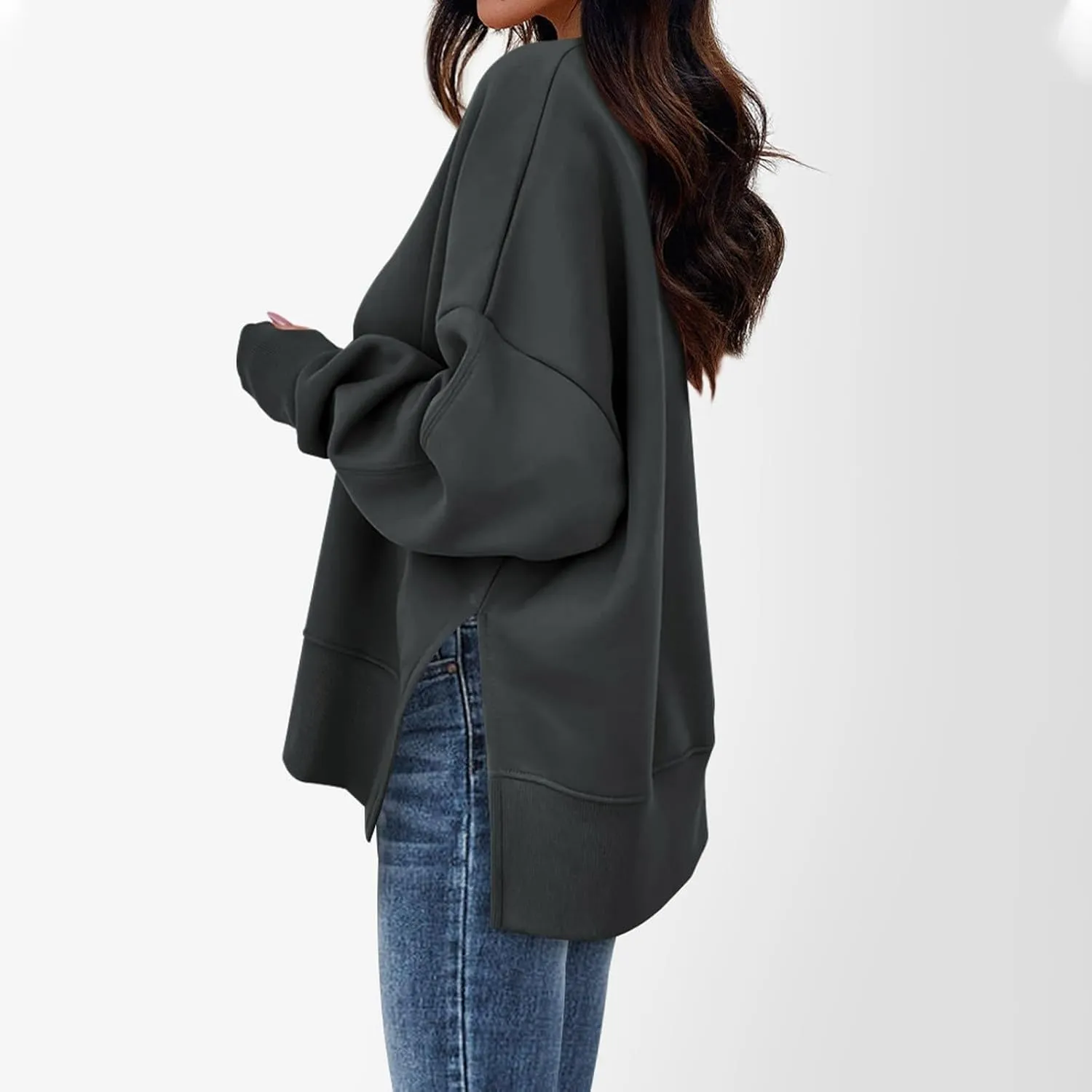 Oversized Sweatshirt for Women Loose Fit Drop Shoulder Split Hem Tops Thumb Hole Trendy Y2K Sweater Pullover