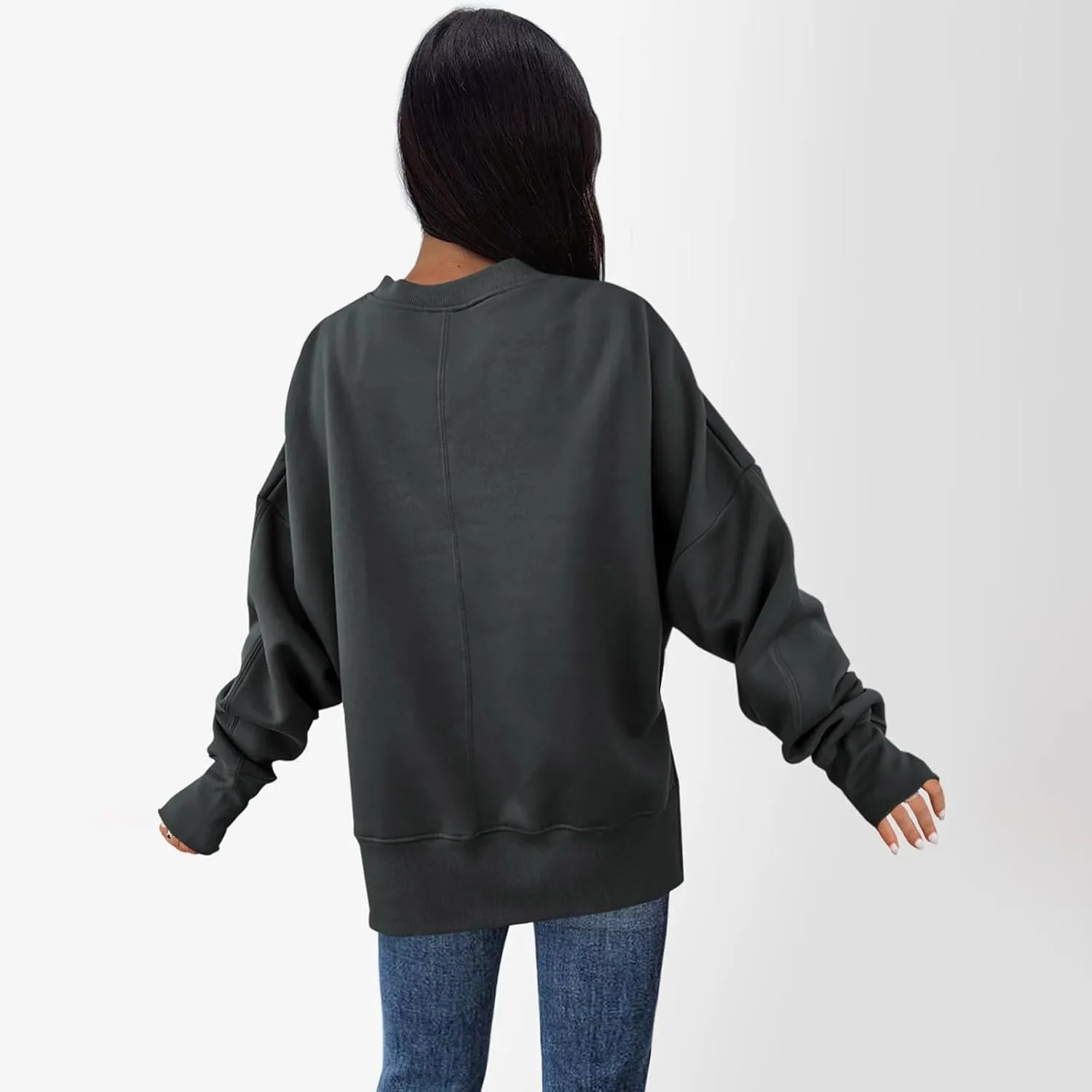 Oversized Sweatshirt for Women Loose Fit Drop Shoulder Split Hem Tops Thumb Hole Trendy Y2K Sweater Pullover