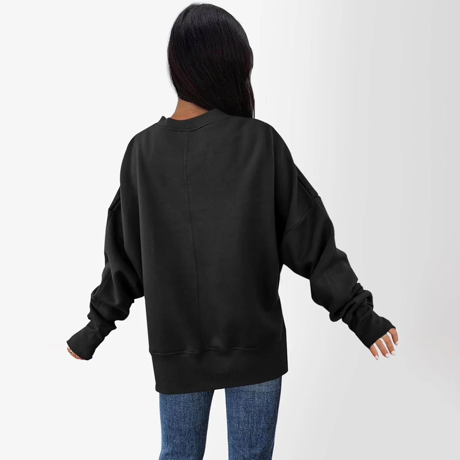 Oversized Sweatshirt for Women Loose Fit Drop Shoulder Split Hem Tops Thumb Hole Trendy Y2K Sweater Pullover