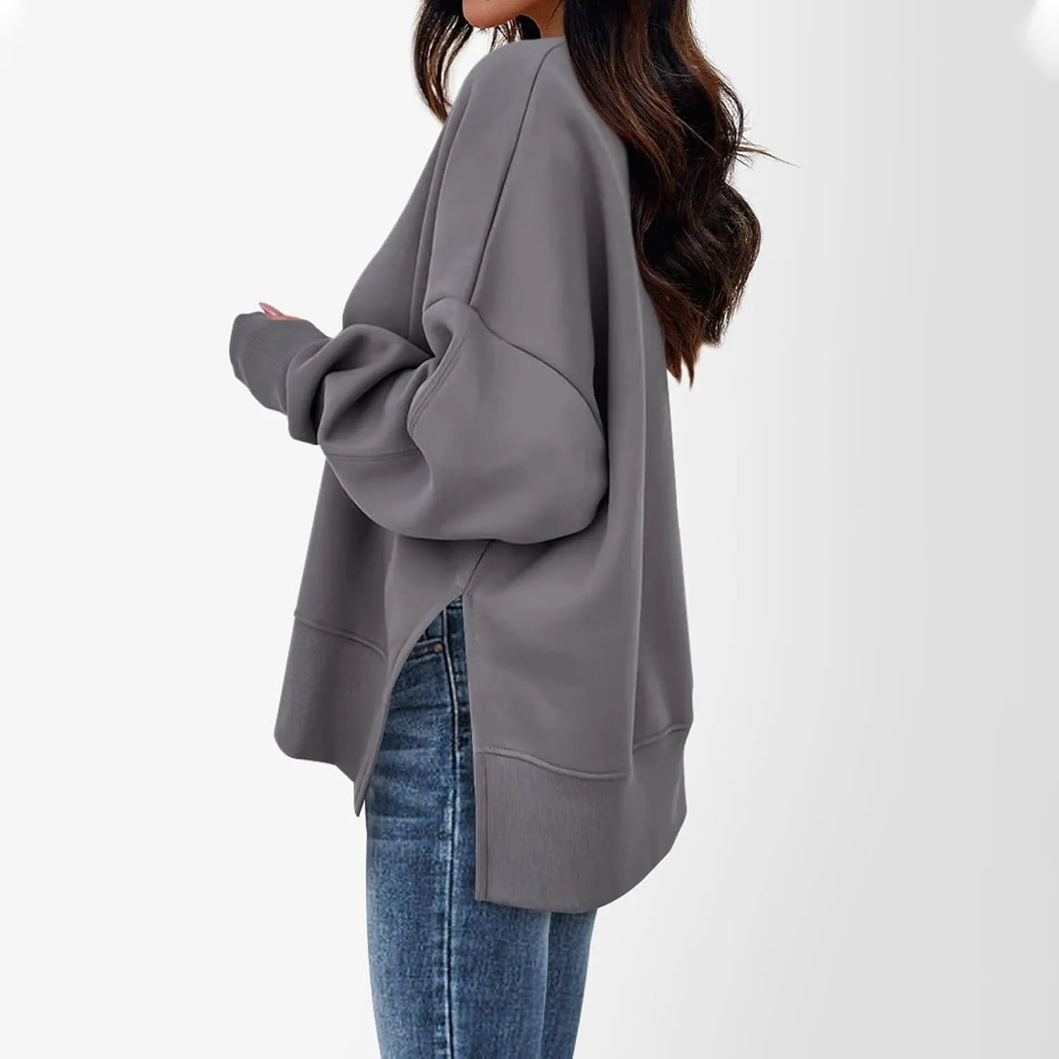 Oversized Sweatshirt for Women Loose Fit Drop Shoulder Split Hem Tops Thumb Hole Trendy Y2K Sweater Pullover