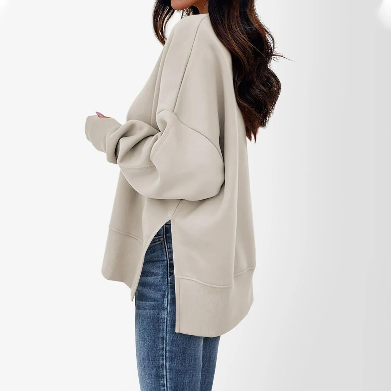 Oversized Sweatshirt for Women Loose Fit Drop Shoulder Split Hem Tops Thumb Hole Trendy Y2K Sweater Pullover