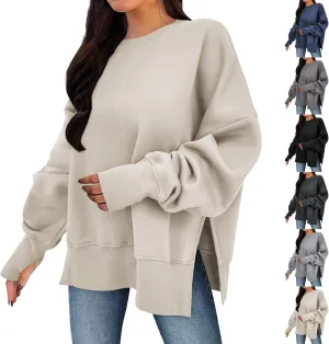 Oversized Sweatshirt for Women Loose Fit Drop Shoulder Split Hem Tops Thumb Hole Trendy Y2K Sweater Pullover