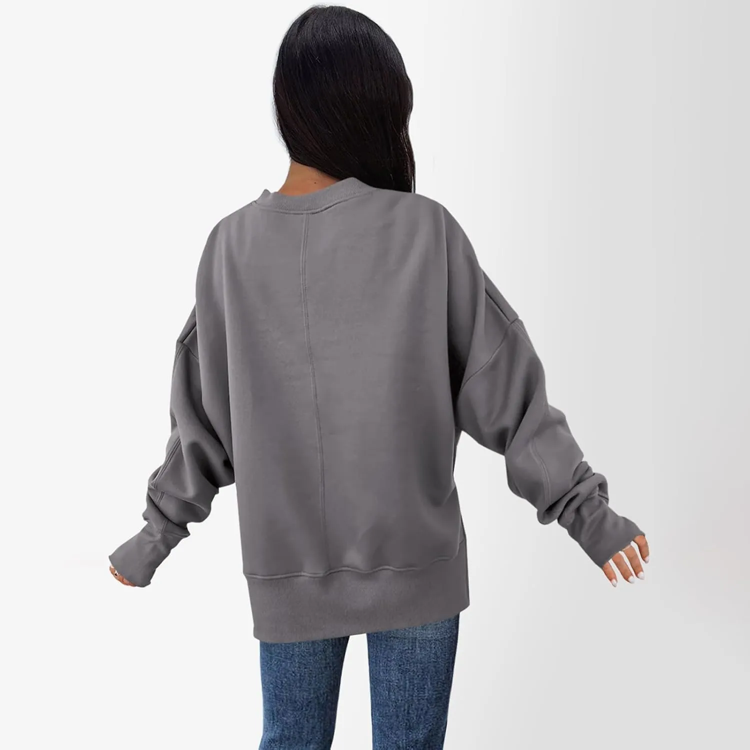 Oversized Sweatshirt for Women Loose Fit Drop Shoulder Split Hem Tops Thumb Hole Trendy Y2K Sweater Pullover