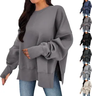 Oversized Sweatshirt for Women Loose Fit Drop Shoulder Split Hem Tops Thumb Hole Trendy Y2K Sweater Pullover