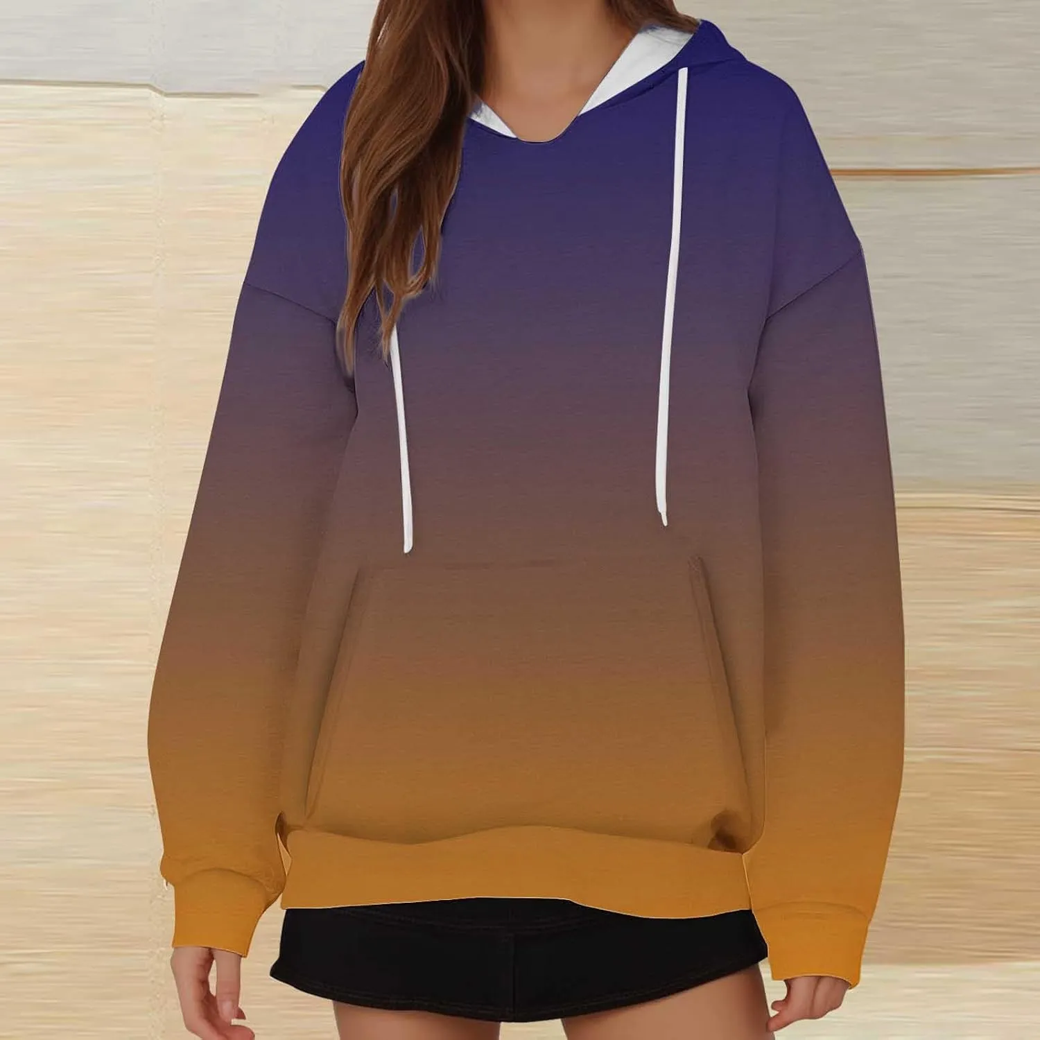 Oversized Sweatshirts for Teen Girl Trendy Gradient Colorblock Hoodies Women Drop Shoulder Long Sleeve Pullover Hoody