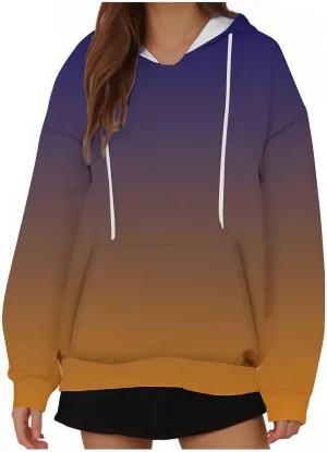 Oversized Sweatshirts for Teen Girl Trendy Gradient Colorblock Hoodies Women Drop Shoulder Long Sleeve Pullover Hoody